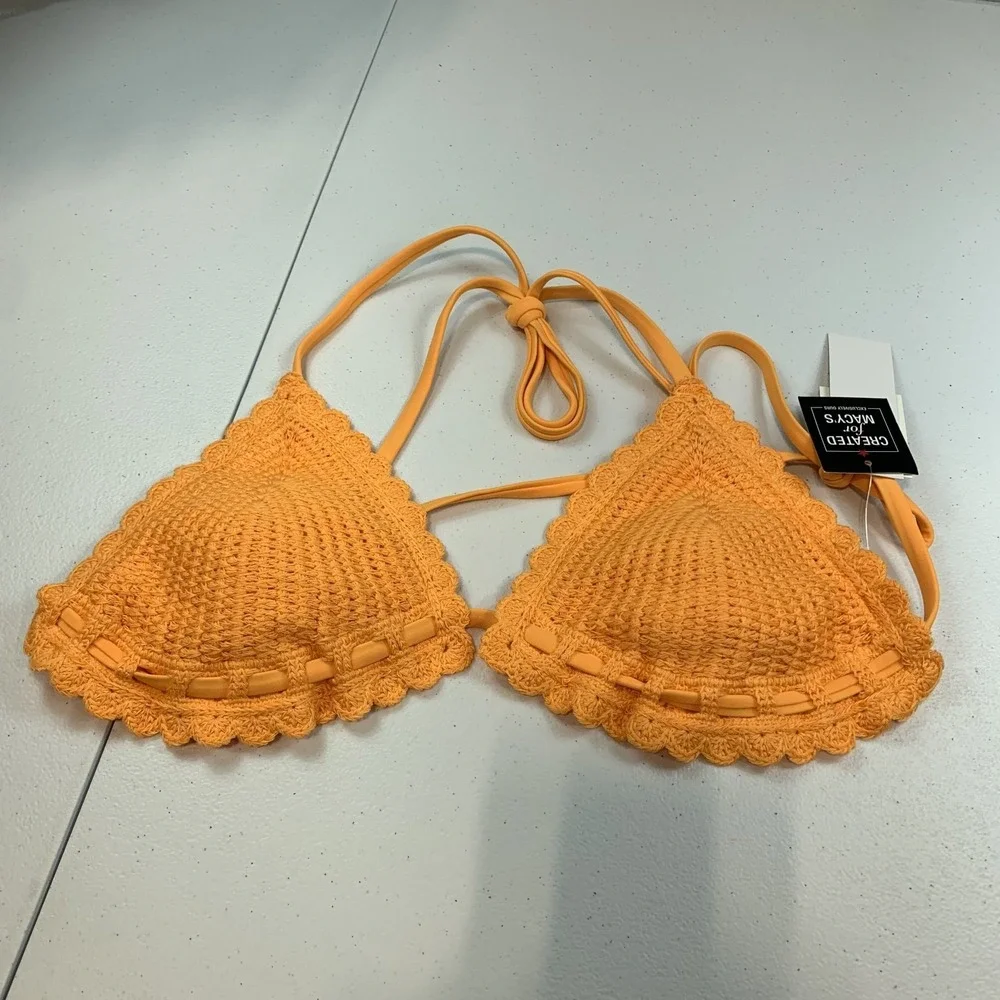 Salt & Cove Junior's Swim Bikini Top L Orange Crochet String Boho Beach